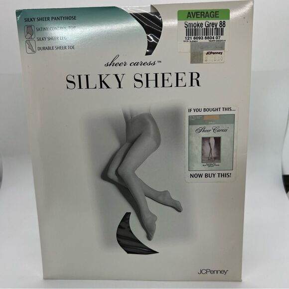 VTG nwt JCPenney Pantyhose Sheer Caress Silky smoke gray Average Control Top - Picture 1 of 3